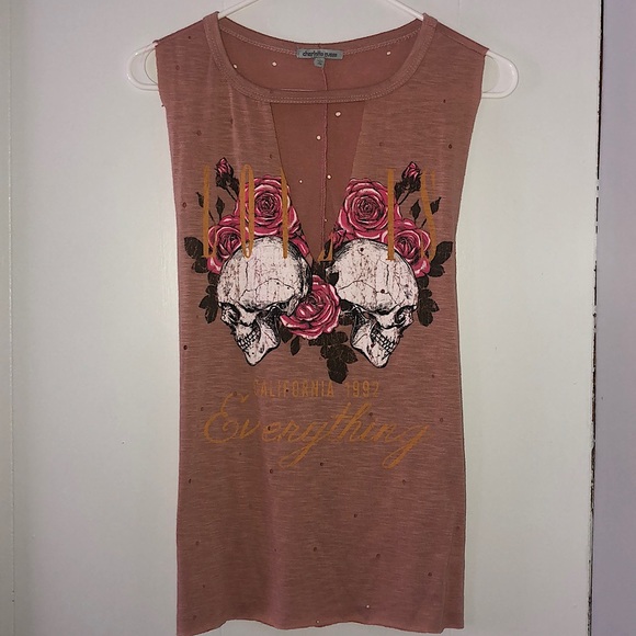 Charlotte Russe Tops - V-Cutout Round Neck Graphic Muscle T